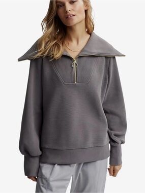 Varley Grey Half-Zip Wide-Collar Pullover